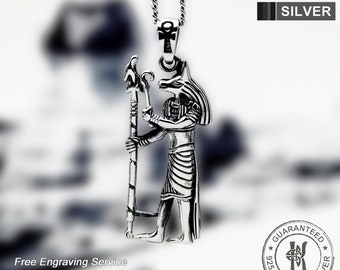 Oxidized Sterling Silver Anubis Pendant Necklace: Egyptian God