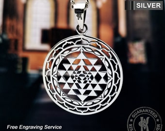 Sri Yantra, Shri Yantra, Shri Chakra Pendant Necklace / Free Engraving / Solid 925 Sterling Silver / Quality - KimnKim