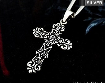 Oxidized Sterling Silver Fleury Cross Pendant Necklace: Vintage Style