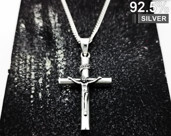 Personalized Sterling Silver Crucifix Necklace: Engraved Jesus Cross Pendant