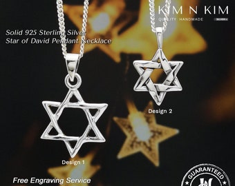 Star of David Pendant Necklace / Free Initial Engraving / 925 Sterling Silver / Solid / Quality - KimnKim