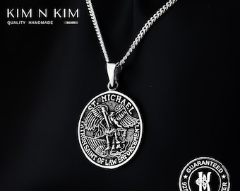 Oxidized Sterling Silver Saint Michael Pendant Necklace