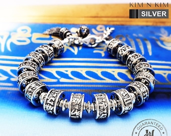 Sterling Silver Prayer Wheel Bracelet: Tibetan Buddhist Mantra