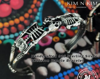 Oxidised Sterling Silver Skeleton Bangle: Unisex Skull Cuff