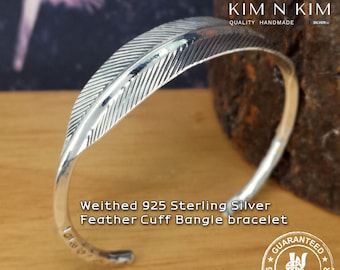 Weighted Feather Design Cuff Bangle Bracelet /Angel /Personalised /925 Sterling Silver /Hand Crafted /Vintage /Men /Women /Quality - KimnKim