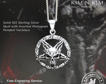 Sterling Silver Devil Skull Pentagram Pendant Necklace: Gothic Occult