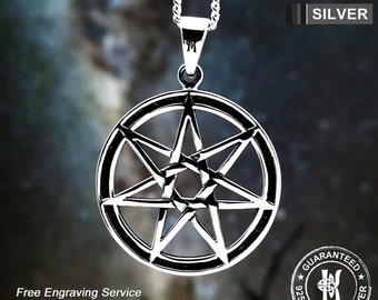 Silver Heptagram Elven Star Pendant Necklace, Septagram