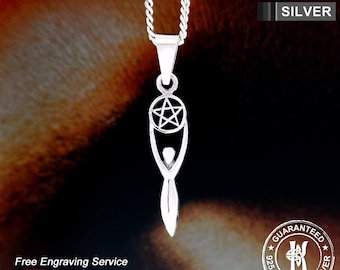 Spiral Goddess Pentacle Pendant Necklace / 925 Sterling Silver / Free Engraving / Solid / Quality - KimnKim