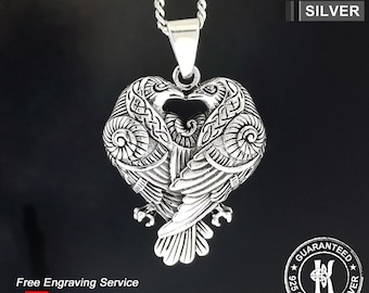 Collier avec pendentif viking Hugin Munin et corbeaux d'Odin / Argent sterling 925 / Gravure gratuite / Solide / Qualité - KIMNKIM