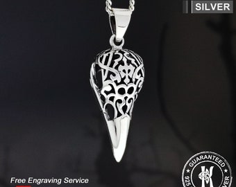 Celtic Raven Skull Pendant Necklace / Bird Skull / 925 Sterling Silver / Solid / Quality - KIMNKIM