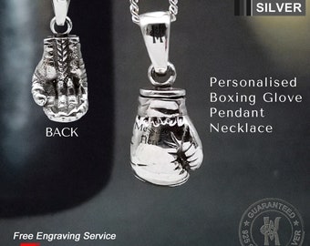 Personalized Sterling Silver Boxing Glove Pendant Necklace