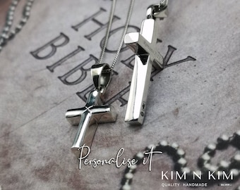 Sterling Silver Thick Cross Pendant: Christian Necklace, Religious Gift