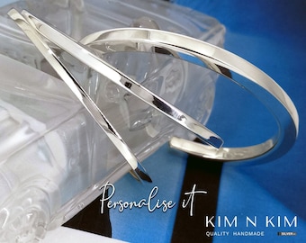 Sterling Silver Square Cuff Bangle: Handmade Weighted Bracelet