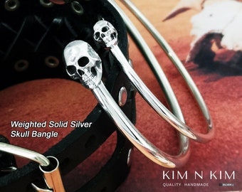 Weighted Solid Torque Skull Bangle /Solid 925 Sterling Silver /Mens /Womens /Valentine /Birthday /Christmas /Free Engraving /Quality-KimnKim