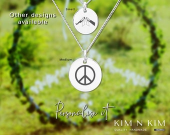 Personalised Sterling Silver Peace Sign Necklace: Handmade Peace Symbol Pendant