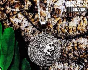 Oxidized Sterling Silver Indian Chief Pendant Necklace