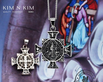 Sterling Silver Maltese Cross Necklace Men Saint Benedict Pendant ...