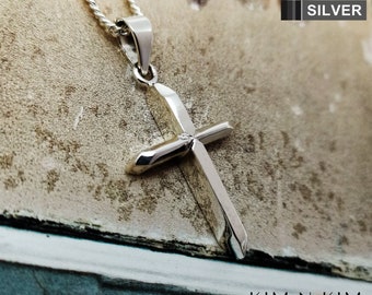Ciondolo a croce semplice in argento, collana a croce semplice in argento, ciondolo a croce, ciondolo a croce in argento personalizzato, servizio di incisione gratuito - KIMNKIM