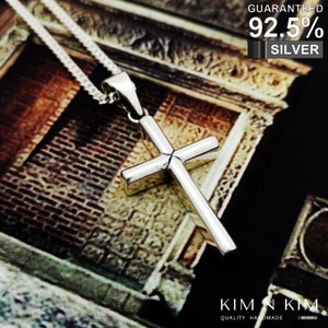 925 sterlingzilveren gepersonaliseerde kruishangerketting, effen zilveren kruishanger, massief zilveren kruishanger, religieus cadeau - KIMNKIM