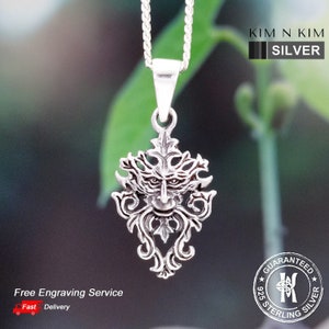 Silver Green Man Pendant Necklace, Green Man Pendant, God of Nature, Wiccan Pagan Necklace, Pagan Jewellery, Gift for him,Pagan Gift-KIMNKIM
