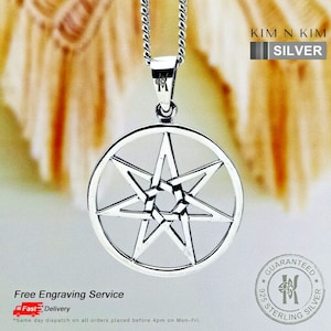 Silver Heptagram Elven Star Pendant Necklace, Septagram Necklace, 7 Pointed Star Symbol Pendant, Gift for him, Birthday Gift-KIMNKIM