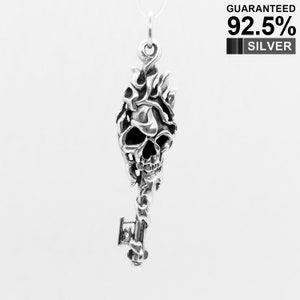 Silver 3D Skull Pendant, Skull Key Pendant, Skull with key Pendant Necklace, Key Pendant, Skull with fire flame Pendant, Gothic - KIMNKIM