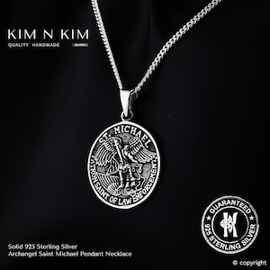 Silver Saint Michael Pendant Necklace, Personalised St Michael Pendant, Archangel Saint Michael Medal Pendant, Gift for him or her - KIMNKIM