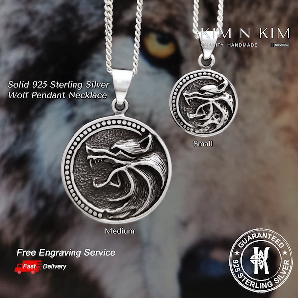 Witcher Wild Hunt Wolf Pendant Necklace /Mens Jewellery /Womans Jewellery /Animal Lover /Intelligence /Sterling 925 Silver /Quality-KimnKim