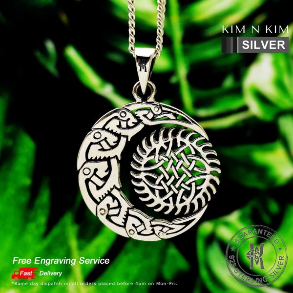 Celtic Knot Crescent Moon Sun Icovellavna Pendant Necklace / Wicca / Pagan / Moon / Celtic / Solid 925 Sterling Silver / Quality - KimnKim