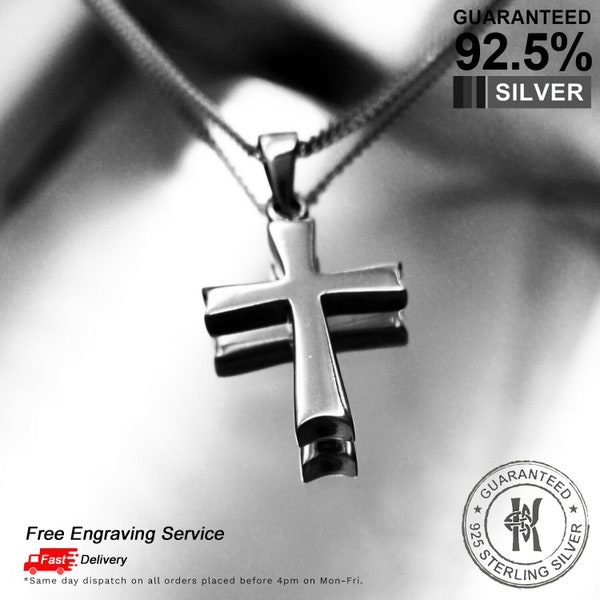 Plain Thick Cross Pendant Necklace /Free Engraving Service /925 Solid Sterling Silver /Quality - KIMNKIM