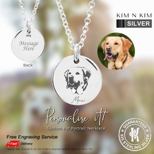 Personalised Sterling Silver Pet Portrait Necklace – Custom Dog Photo Memorial Gift