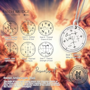 Personalised Seven Archangel Coin Pendant, 7 Archangels Sigil Necklace, Archangel Pendant, Amulet Sigil Talisman, Spiritual Gift - KIMNKIM