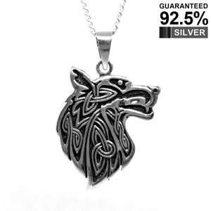 925 Sterling Silver Celtic Knot Wolf Head Pendant Necklace, Wolf Head Pendant, Neo-Pagan Pendant, Wolf Head Necklace, Wolf Pendant-KIM N KIM