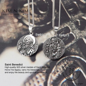 Silver Saint Benedict Protection Medal Necklace, St Benedict Medallion Necklace, St Benedict Pendant, Catholic Religious Gift - KIMNKIM