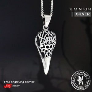 Silver Celtic Raven Skull Pendant Necklace, Bird Skull Necklace, Vegvisir Necklace, Raven Crow Skull Pendant, Gothic Jewelry Gifts-KIMNKIM