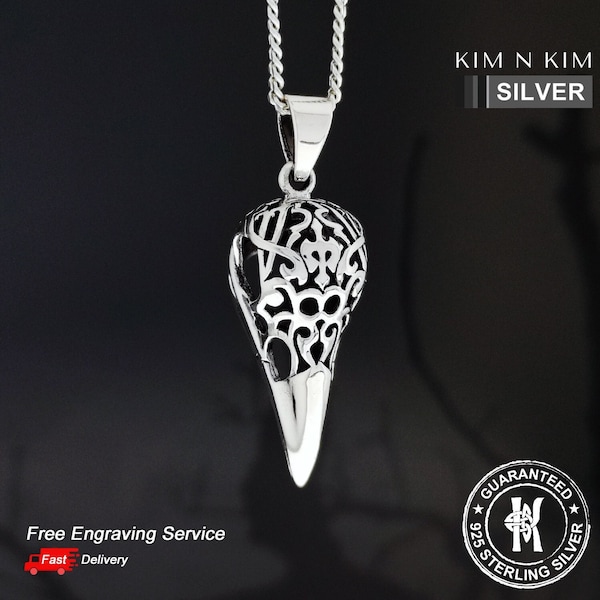 Collier pendentif crâne de corbeau celtique / Crâne d’oiseau / 925 Argent sterling / Solide / Qualité - KIMNKIM