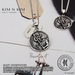 Personalised Saint Christopher Pendant Necklace, St Christopher Necklace, St Christopher Pendant, Gift for Traveler, Religious Gift-KIMNKIM