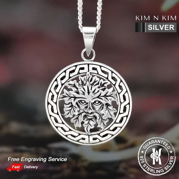 Collier pendentif Celtic Green Man / Wiccan Pagan / Witch Druid / Gravure gratuite / 925 Argent / Qualité- KimnKim