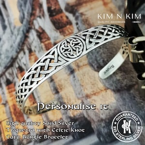 Viking Triquetra with Celtic Knot Cuff Bangle Bracelet /Personalised/Solid 925 Sterling Silver /Men's Gift /Women's Gift /Quality - KimnKim
