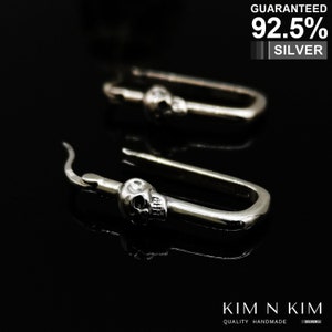 Pendientes de aro con calavera de plata de ley: joyería punk hecha a mano - Regalo de Navidad