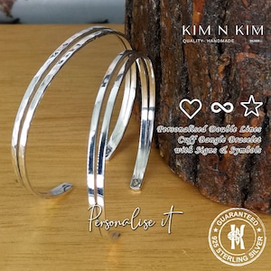 Personalisierte Double Line Cuff Armreif Armband, Silber Schlichter Armreif, Double Line Cuff Armreif, Geschenk für sie, Geburtstagsgeschenk - KIMNKIM
