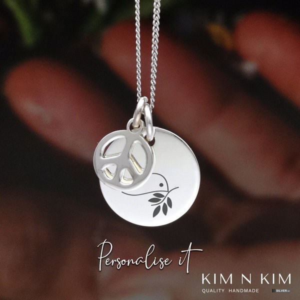 Collier pendentif charme de paix /Signe de paix/Gravure gratuite/Cadeau d’ami/Cadeau d’anniversaire/Noël/Maman/Soeur/Argent sterling 925 massif - KIMNKIM