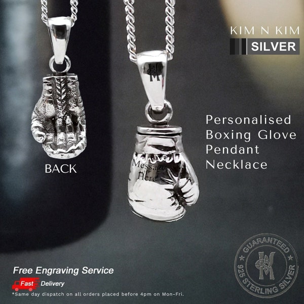Boxing glove necklace, boxing glove pendant, Silver boxing glove, Personalised boxing glove, free engraving, Vintage Boxing Glove - KimnKim