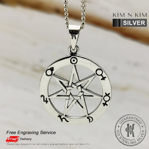 Heptagram Astrological Symbol Fairy Star Pendant Necklace / Septagram / 7pointed Elven Star / Free Engraving / 925 Silver / Quality- KimnKim