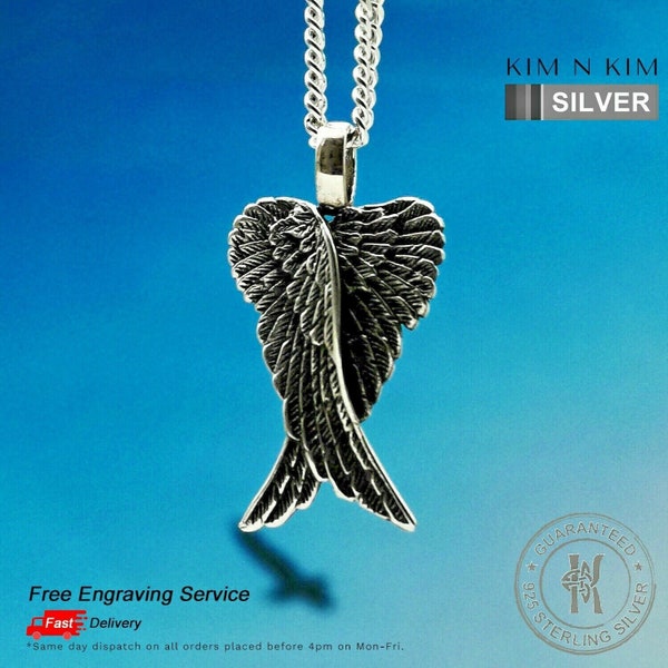 collier pendentif aile d'ange gardien vintage / Argent massif 925 / Gravure gratuite / Qualité - KIMNKIM