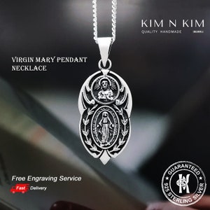 Silver Virgin Mary with Jesus Pendant Necklace, Mother Mary with Jesus Necklace, Jesus Pendant, The Madonna Pendant, Religious Gift-KIMNKIM
