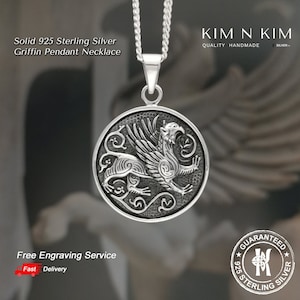 Silver Griffin Pendant Necklace, Griffon Pendant, Gryphon Pendant, Personalized Griffin Pendant, Lion and Eagle Pendant,Gift For Him-KIMNKIM