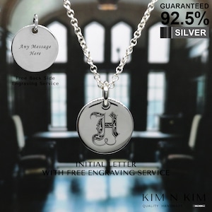 925 Silver Personalised Old English Alphabet Monogram Necklace, Initial Necklace, Disc Initial Necklace, Christmas, Birthday Gift - KimnKim