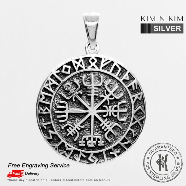 Silver Vegvisir Necklace, Viking Compass, Norse Runes Pendant, Protection Amulet,  Personalised Norse Mythology Gifts-Quality Silver-KIMNKIM