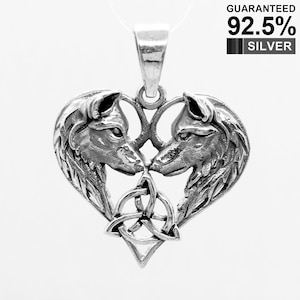 Wolves Pendant, Love Triquetra Pendant, Wolf Eternity Triquetra Pendant, Triquetra Pendant Necklace, Celtic Pendant, Heart Pendant-KimnKim
